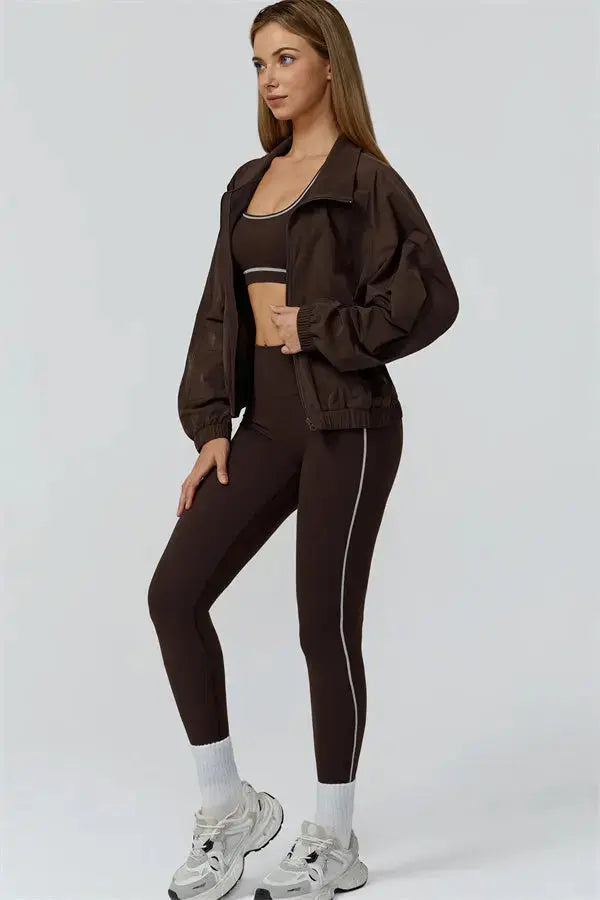 The Venus Zip Jacket Sports Bra Leggings 3-Piece Set Fitglutes Activewear Gymwear Sportswear & Workout Clothes