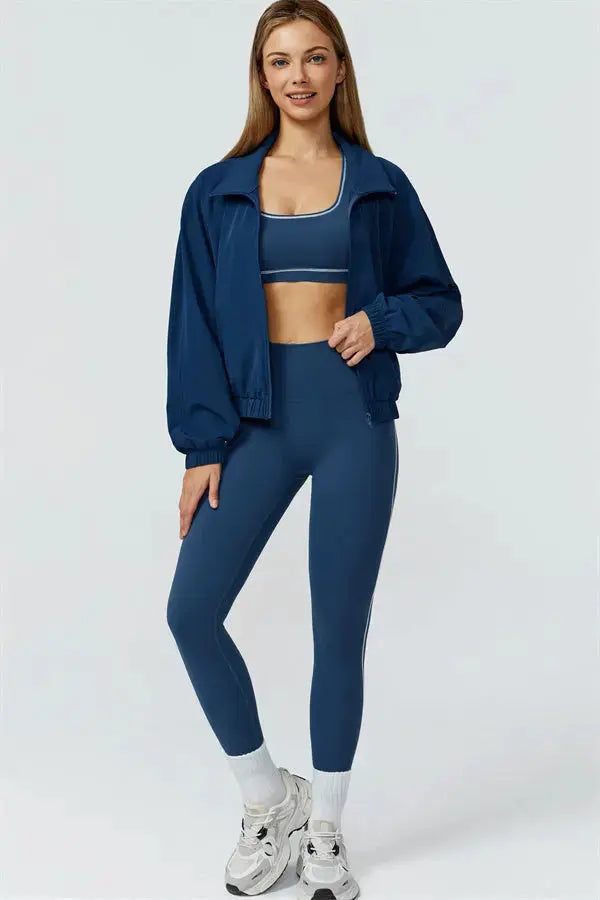 The Venus Zip Jacket Sports Bra Leggings 3-Piece Set Fitglutes Activewear Gymwear Sportswear & Workout Clothes