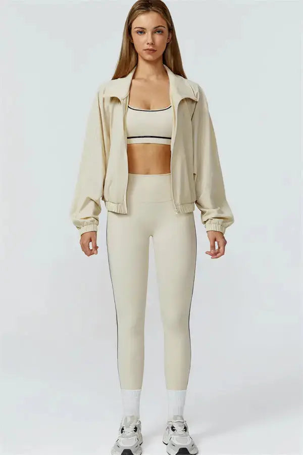 The Venus Zip Jacket Sports Bra Leggings 3-Piece Set Fitglutes Activewear Gymwear Sportswear & Workout Clothes
