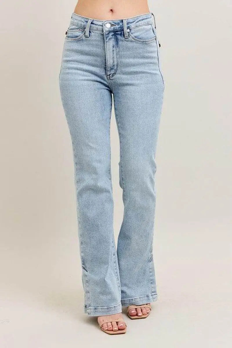 Judy Blue Full Size Tummy Control Vintage Wash Side Slit Slim Boot Jeans plus Size