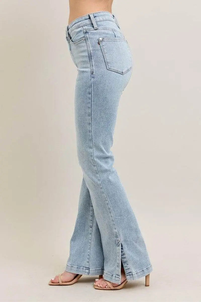 Judy Blue Full Size Tummy Control Vintage Wash Side Slit Slim Boot Jeans plus Size