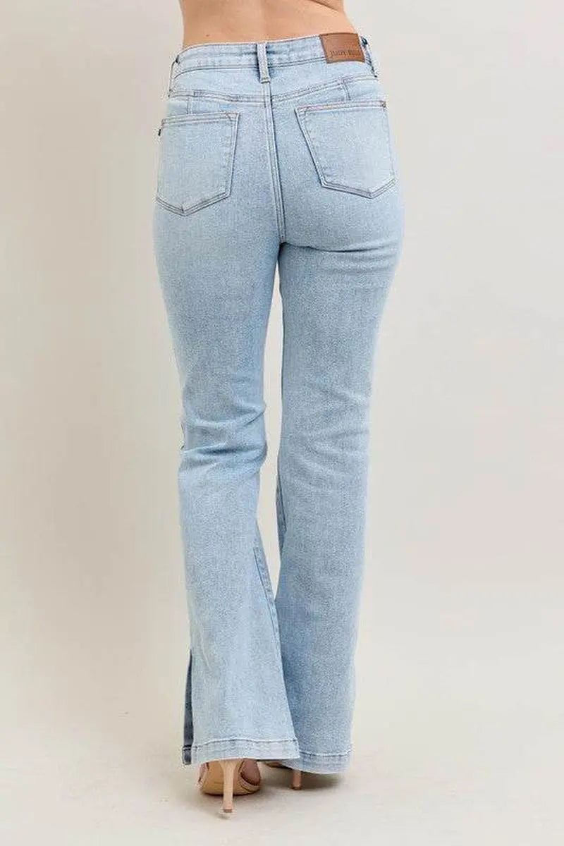 Judy Blue Full Size Tummy Control Vintage Wash Side Slit Slim Boot Jeans plus Size