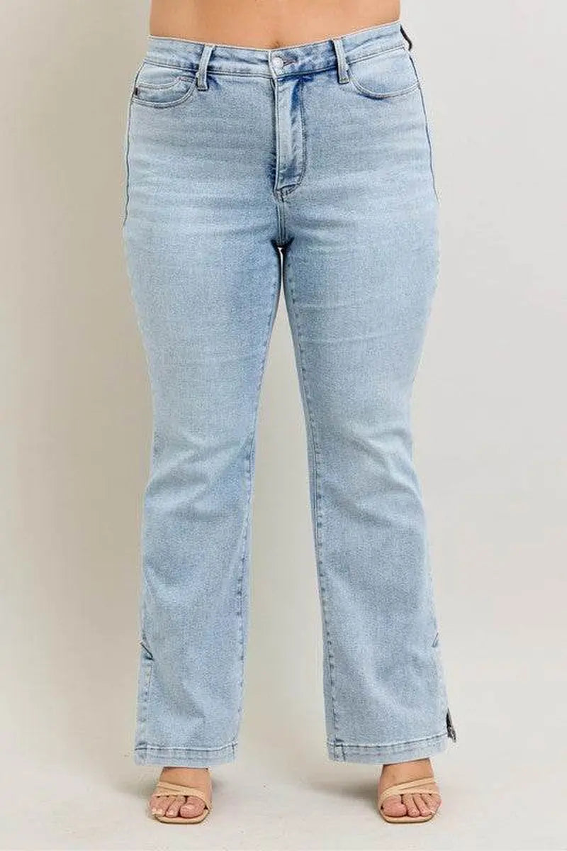 Judy Blue Full Size Tummy Control Vintage Wash Side Slit Slim Boot Jeans plus Size