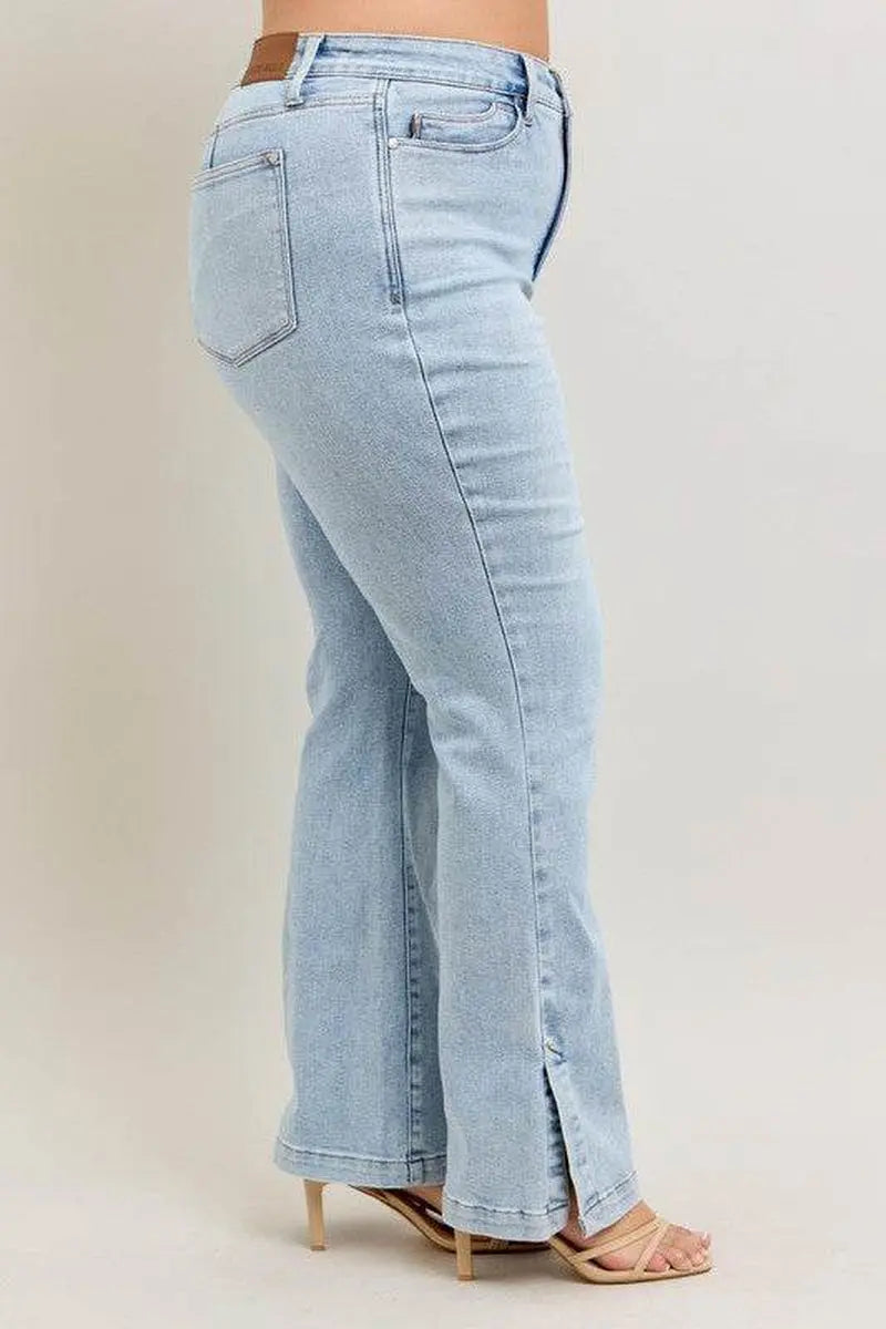 Judy Blue Full Size Tummy Control Vintage Wash Side Slit Slim Boot Jeans plus Size