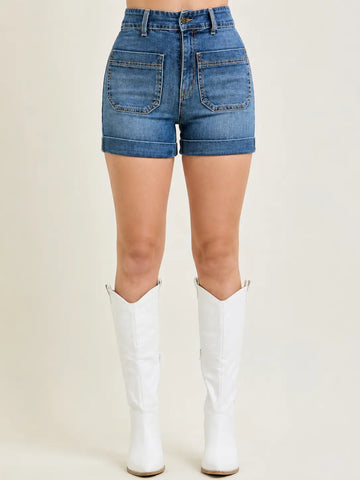 Flairé™ High Waisted Denim Shorts | Dark Wash Shorts Hypes Inventory