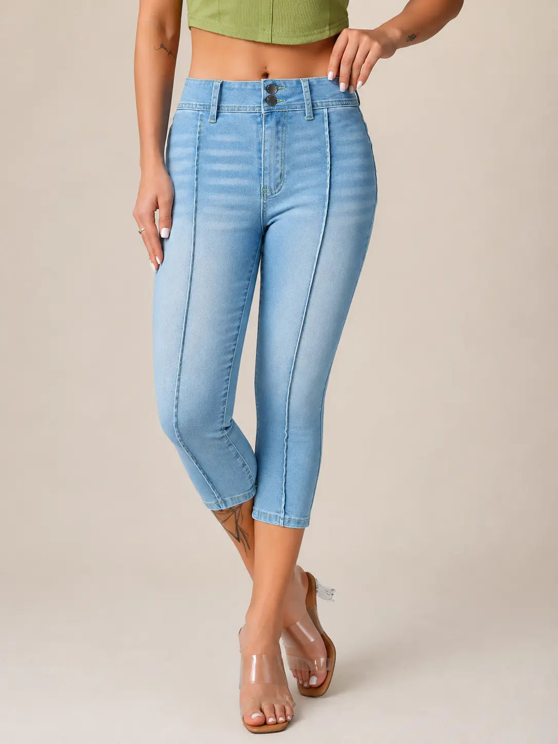 Flairé™ Mid Rise Skinny Capri Jeans – Stretchy Front Seam Denim Hypes Inventory