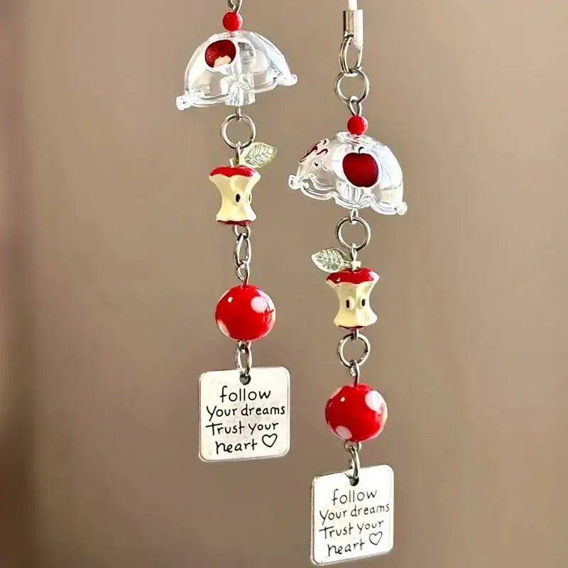 Cute fruit keychain charm featuring a red apple and green watermelon design, ideal for Y2K-style bags and accessories.