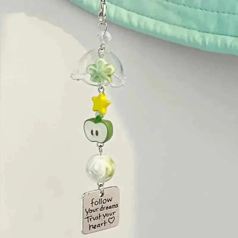 Cute apple and watermelon fruit keychain charm from Hypes Inventory, Y2K bag accessory for women with colorful fruit designs.