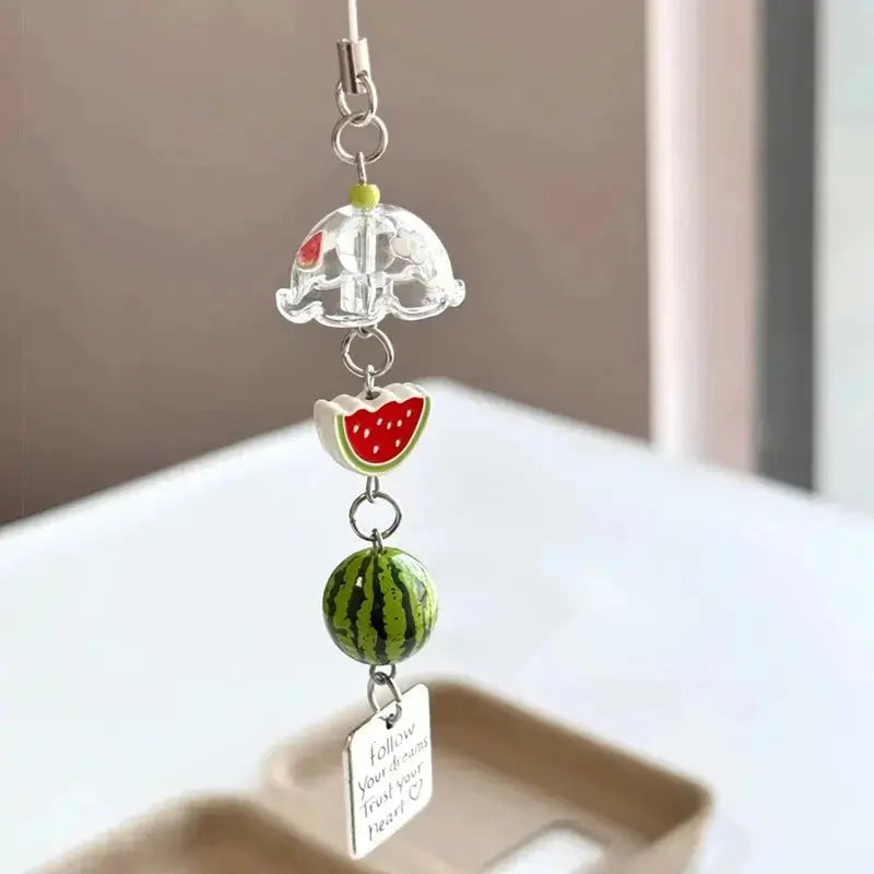 Cute apple and watermelon fruit keychain charm for bags, featuring colorful, playful design by Hypes Inventory for women.