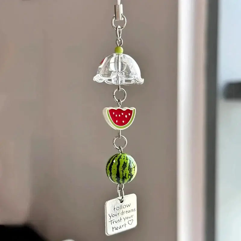 Cute apple and watermelon fruit keychain charm for women, Y2K style bag accessory from Hypes Inventory