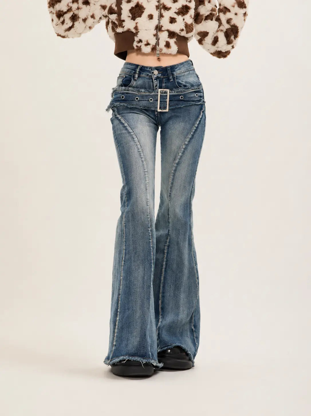 High Waisted Flared Jeans 70s Style | Flairé™ Retro Bell Bottom Denim Hypes Inventory