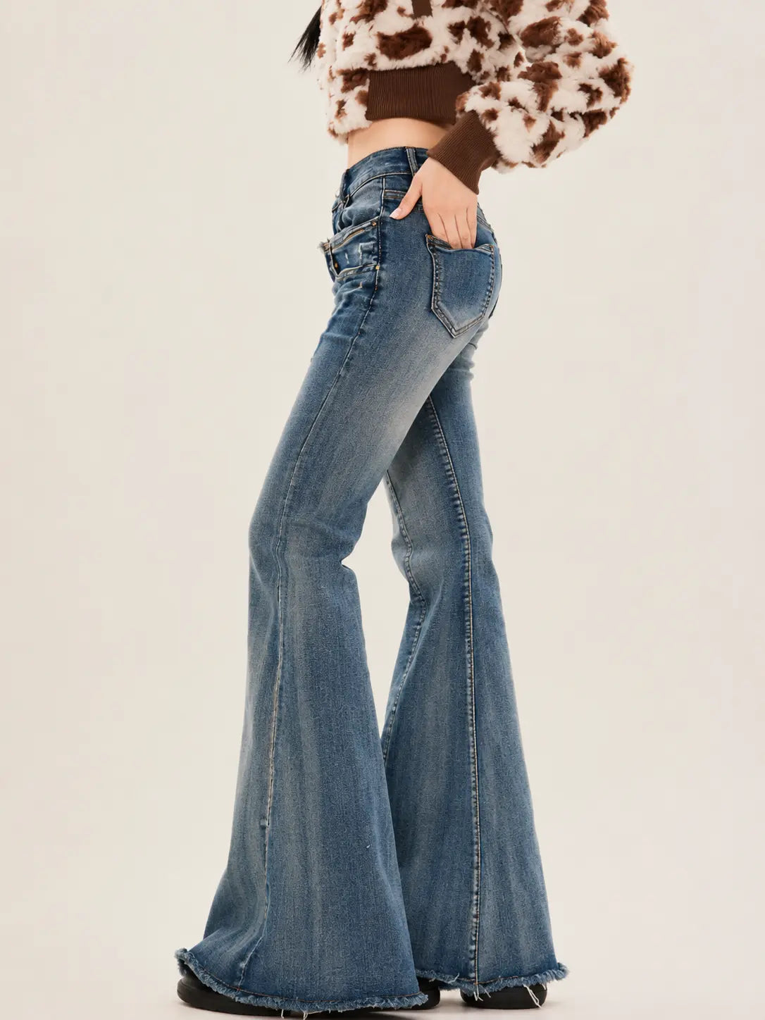 High Waisted Flared Jeans 70s Style | Flairé™ Retro Bell Bottom Denim Hypes Inventory