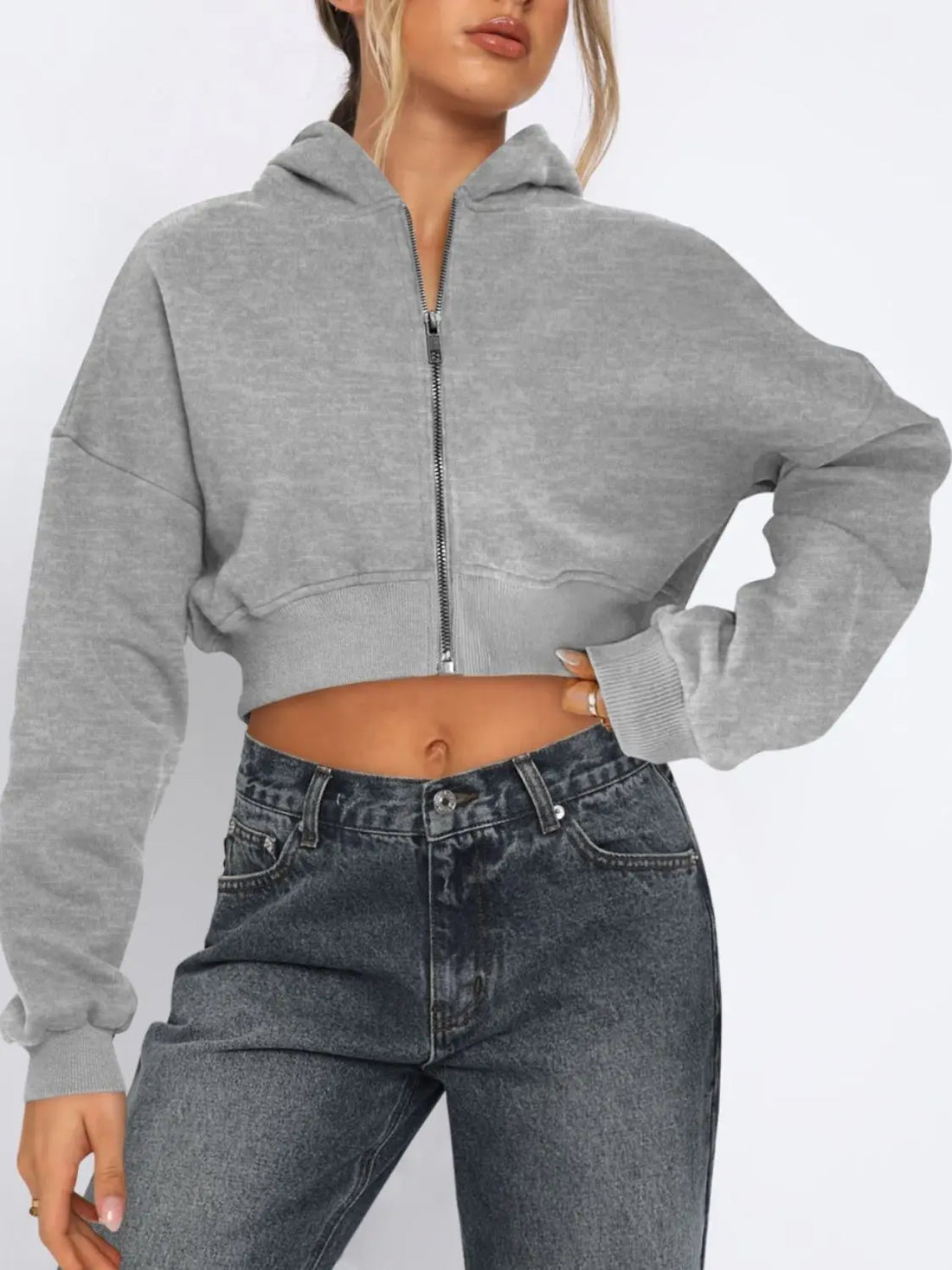 Hooded Cropped Jacket | Zip Up Long Sleeve Jacket Wild and Free Boutique