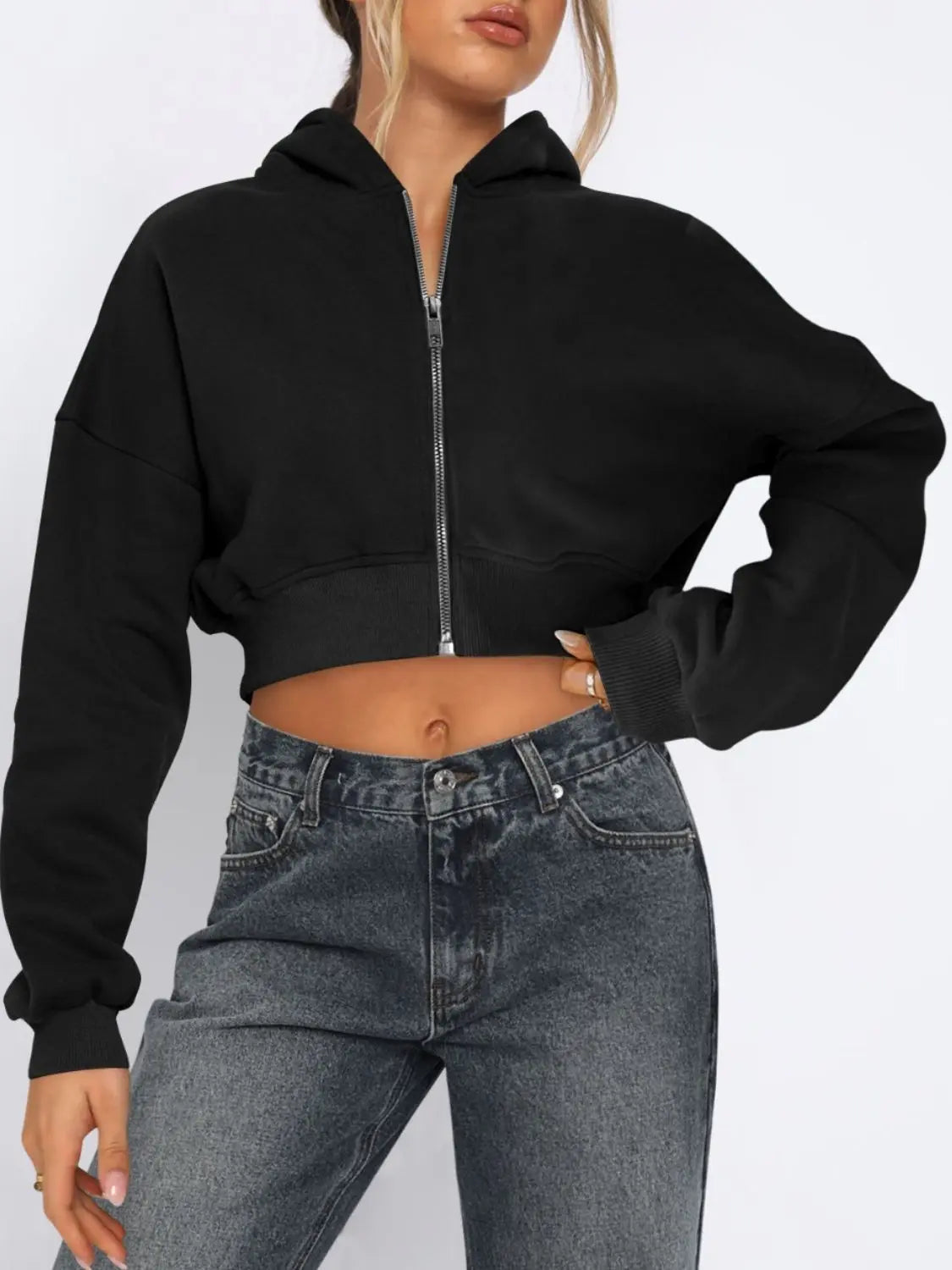Hooded Cropped Jacket | Zip Up Long Sleeve Jacket Wild and Free Boutique
