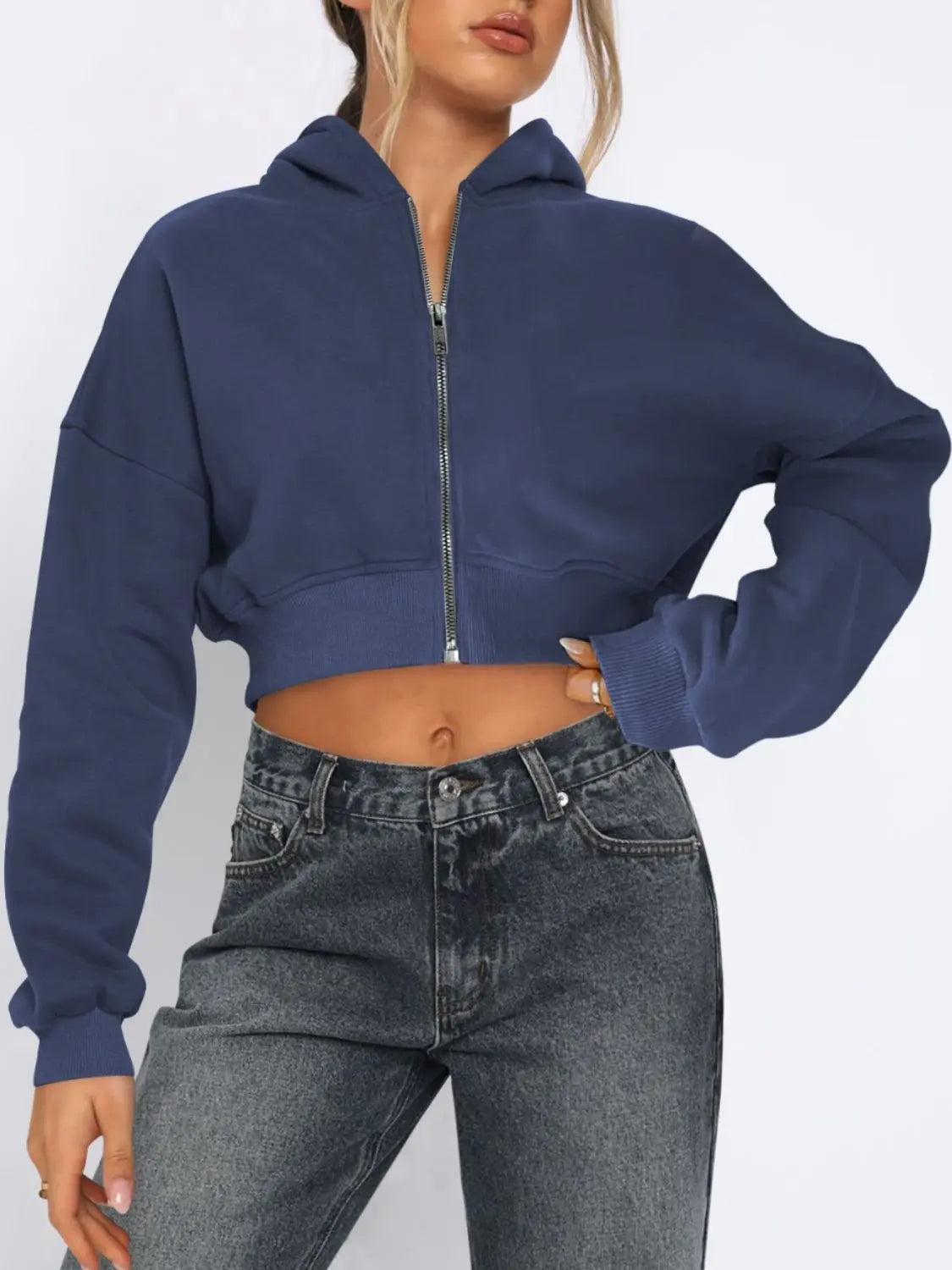 Hooded Cropped Jacket | Zip Up Long Sleeve Jacket Wild and Free Boutique