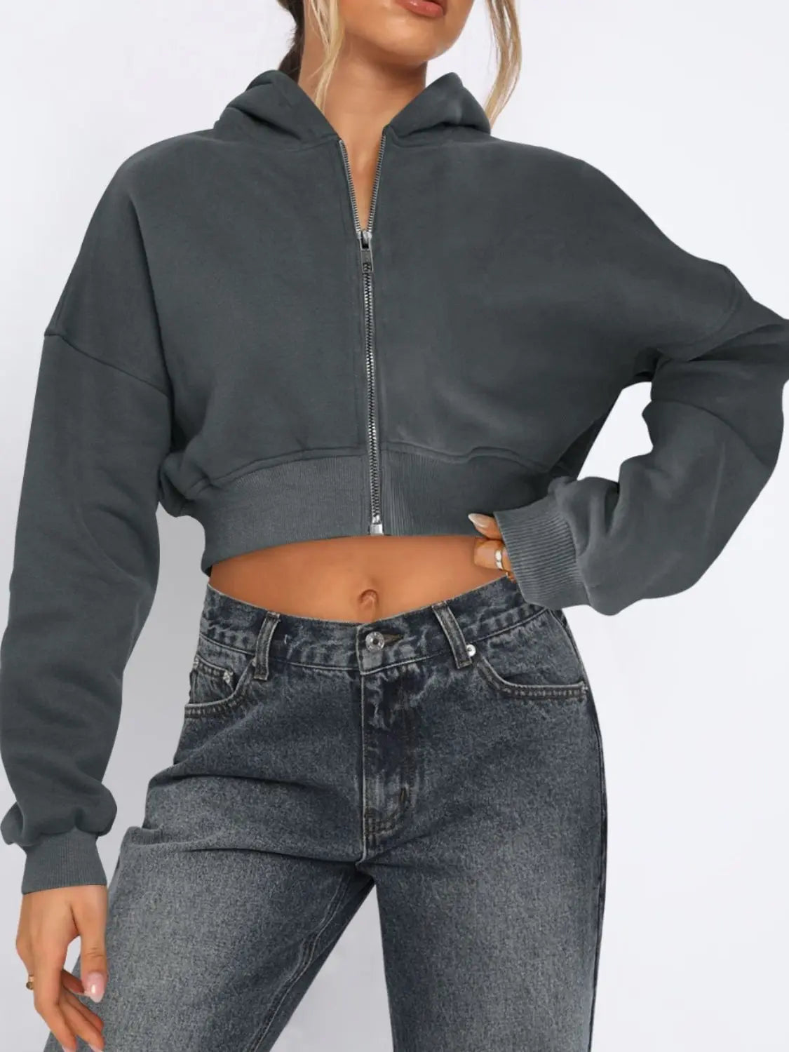 Hooded Cropped Jacket | Zip Up Long Sleeve Jacket Wild and Free Boutique
