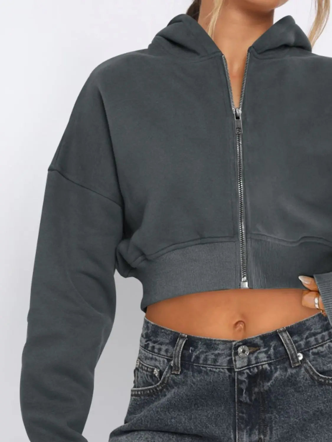 Hooded Cropped Jacket | Zip Up Long Sleeve Jacket Wild and Free Boutique