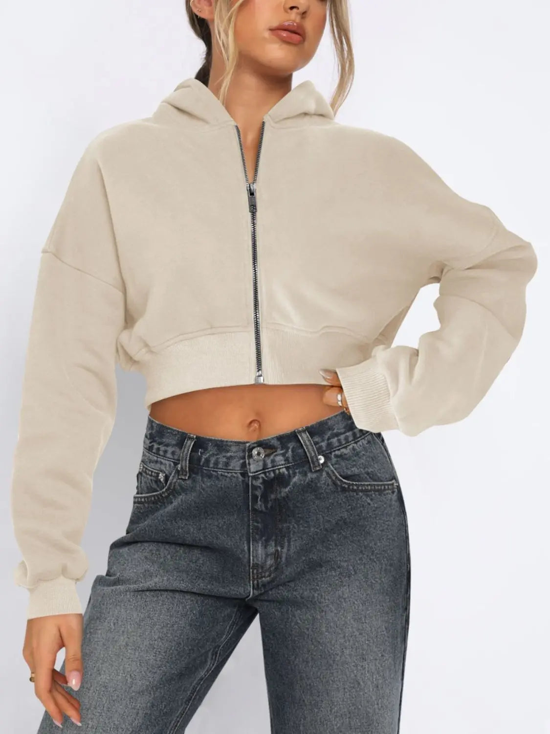 Hooded Cropped Jacket | Zip Up Long Sleeve Jacket Wild and Free Boutique
