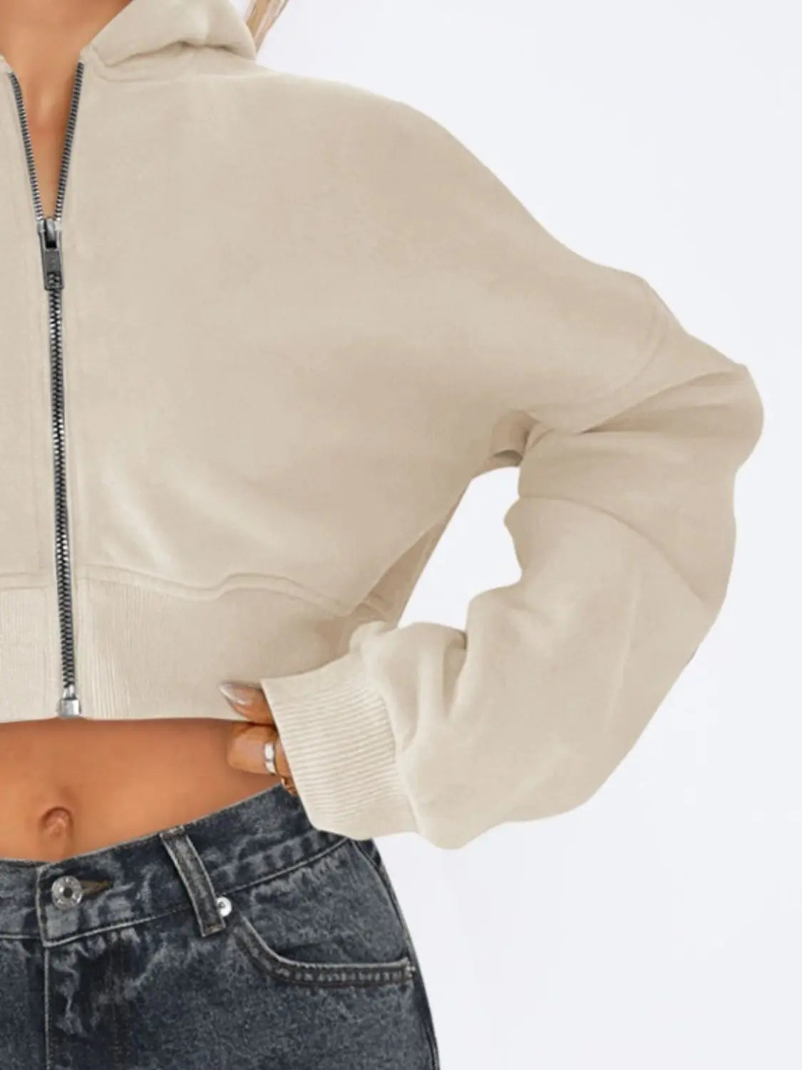 Hooded Cropped Jacket | Zip Up Long Sleeve Jacket Wild and Free Boutique