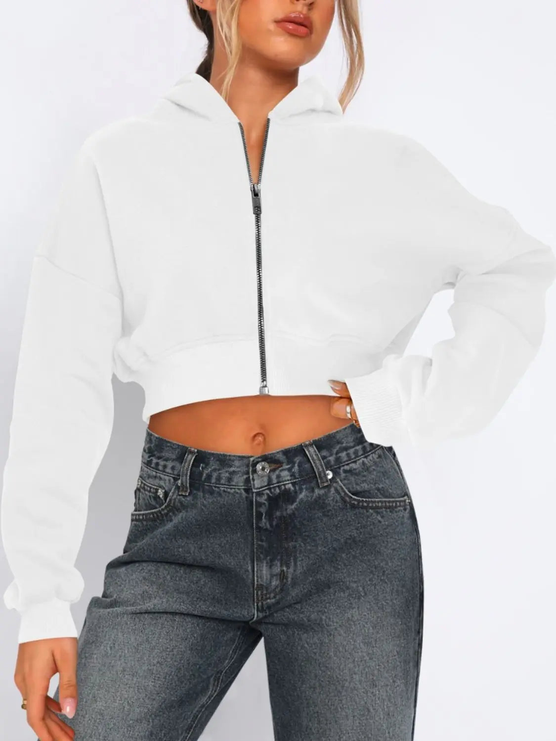 Hooded Cropped Jacket | Zip Up Long Sleeve Jacket Wild and Free Boutique