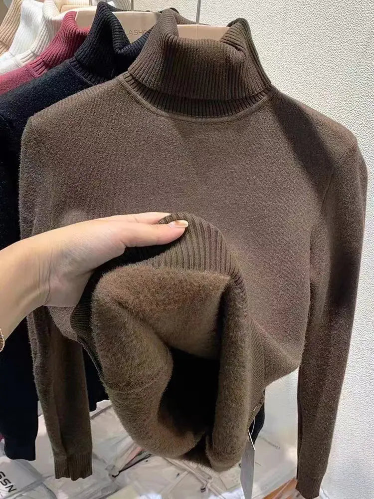 Knitted High Neck Sweater for Women | Warm Autumn & Winter Stretch Knit Top