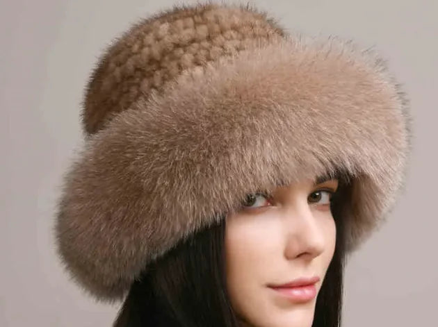 Luxury Mink Hair Hat – Elegant Braided Winter Fur Cap for Women