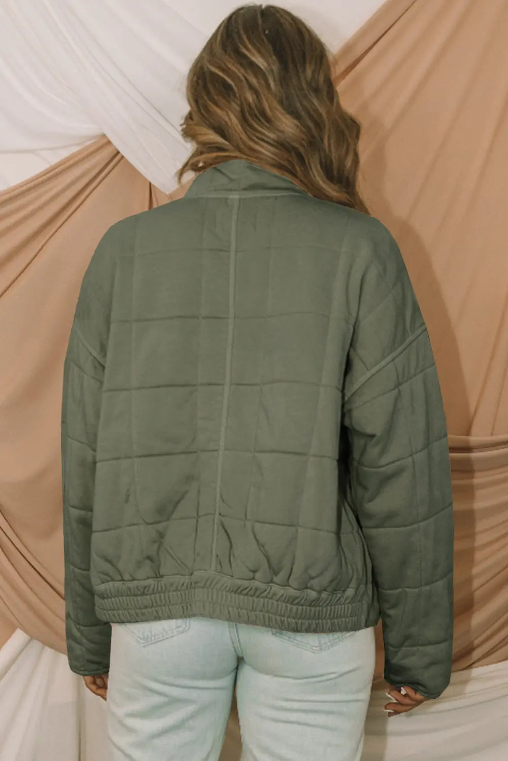 Khaki Zip-Up Pocket Quilted Jacket Wild and Free Boutique