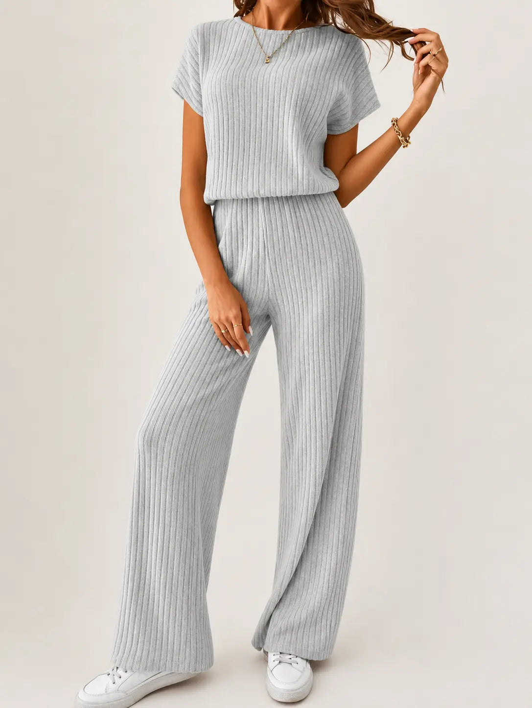 Light Gray Cozy Knit Lounge Set