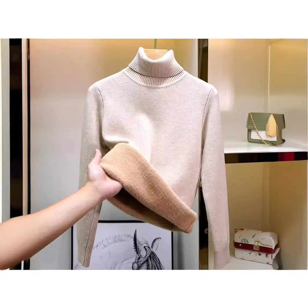 Velvet Turtleneck Sweater for Women | Warm Fleece Lined Autumn & Winter Top