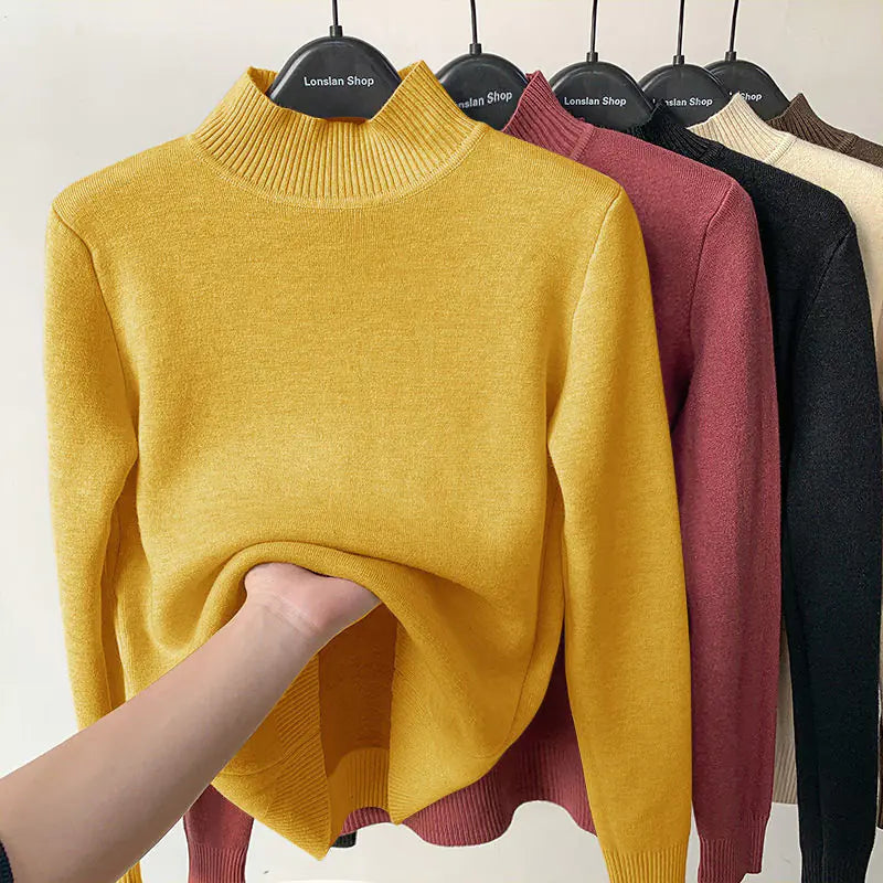 Velvet Turtleneck Sweater for Women | Warm Fleece Lined Autumn & Winter Top