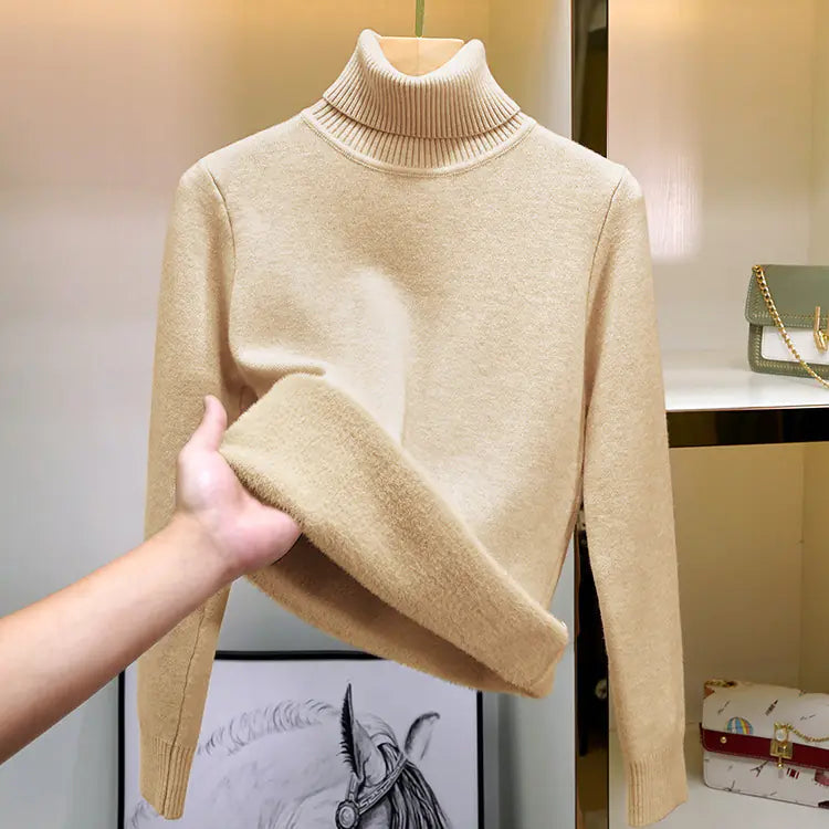 Velvet Turtleneck Sweater for Women | Warm Fleece Lined Autumn & Winter Top
