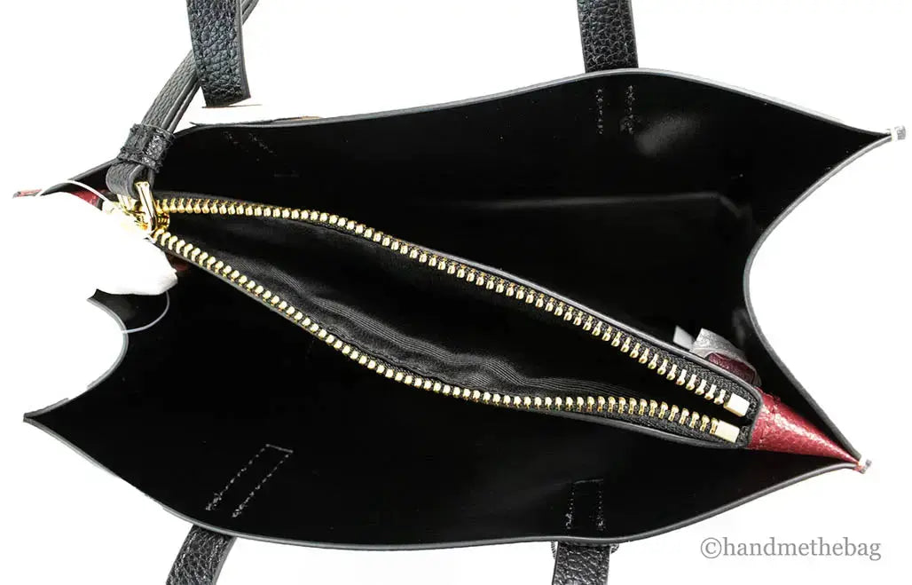 Marc Jacobs Grind Mini leather tote bag in pomegranate color with color block design, versatile crossbody style for everyday use