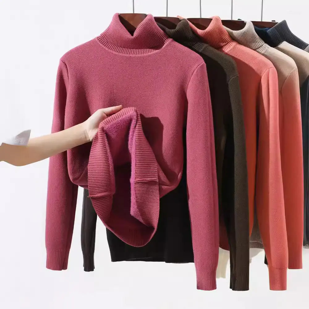 Velvet Turtleneck Sweater for Women | Warm Fleece Lined Autumn & Winter Top