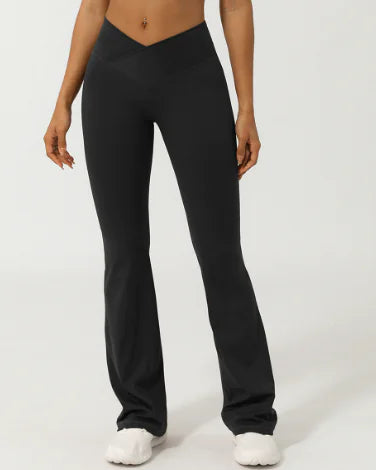 High-Waisted Crossover Flare Leggings (One Pair)