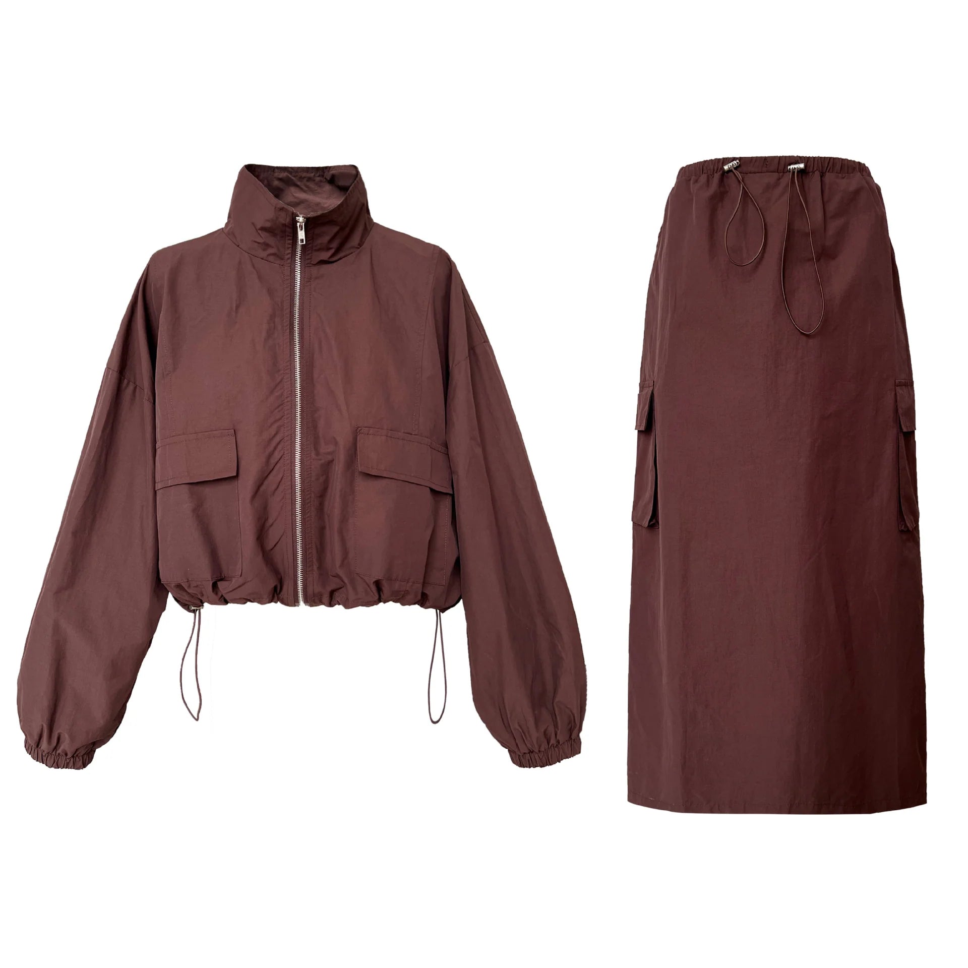 Women's Zip-Up Jacket and Drawstring Skirt Set (2 pc set)