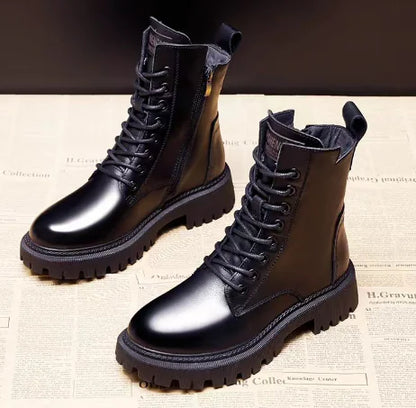 Delphine Black Leather Winter Boots