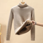 Velvet Turtleneck Sweater for Women | Warm Fleece Lined Autumn & Winter Top