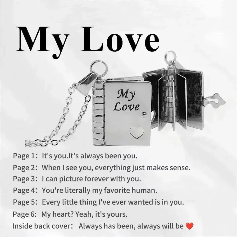 Hypes Inventory openable book locket necklace, a graduation gift for daughter or son, featuring a silver-tone book design.