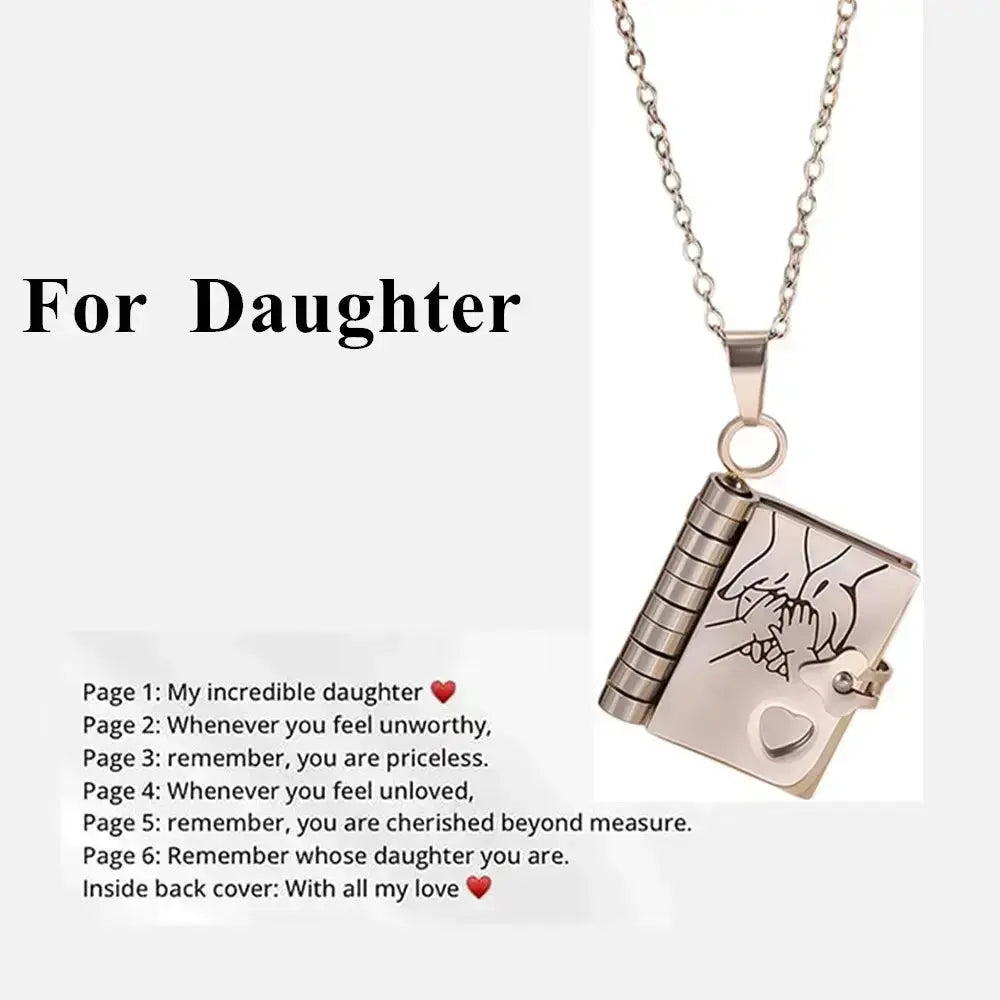 Openable book locket necklace by Hypes Inventory, featuring a detailed pendant ideal for graduation gifts for daughters, sons, or loved ones.