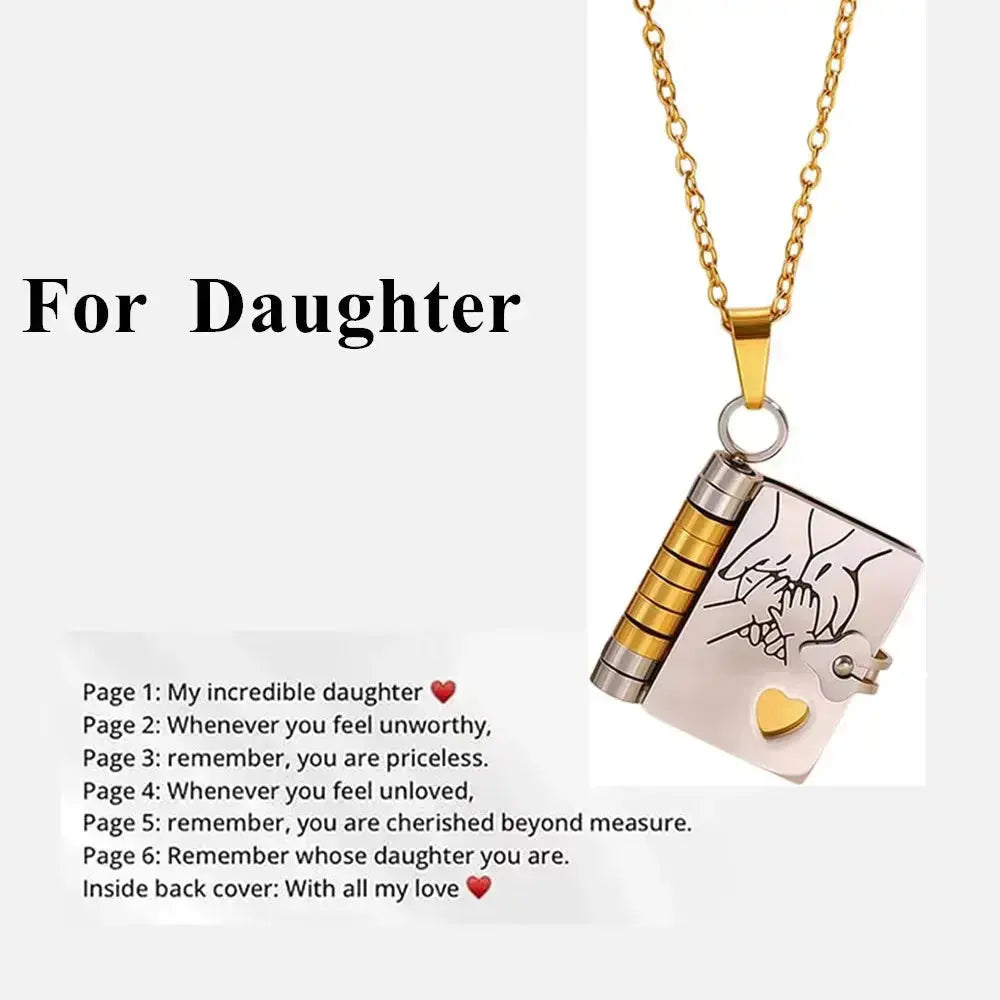Hypes Inventory openable book locket necklace with engraved design, perfect graduation gift for daughter, son, or loved ones.