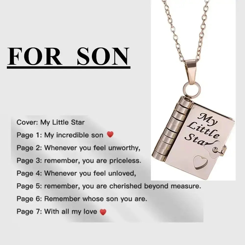 Openable book locket necklace by Hypes Inventory, featuring a sleek design perfect as a graduation gift for daughters and loved ones.