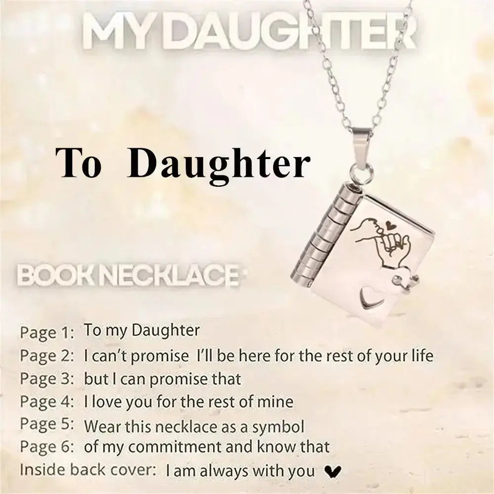 Openable book locket necklace by Hypes Inventory, a meaningful graduation gift for daughter, son, or loved ones, shown open with charm details.