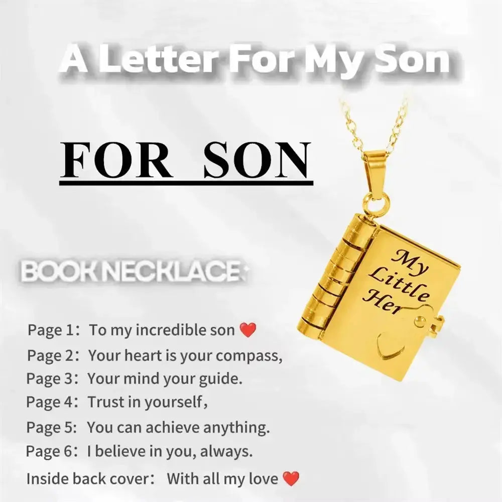 Hypes Inventory openable book locket necklace with engraved design, ideal graduation gift for daughter, son, or loved ones.