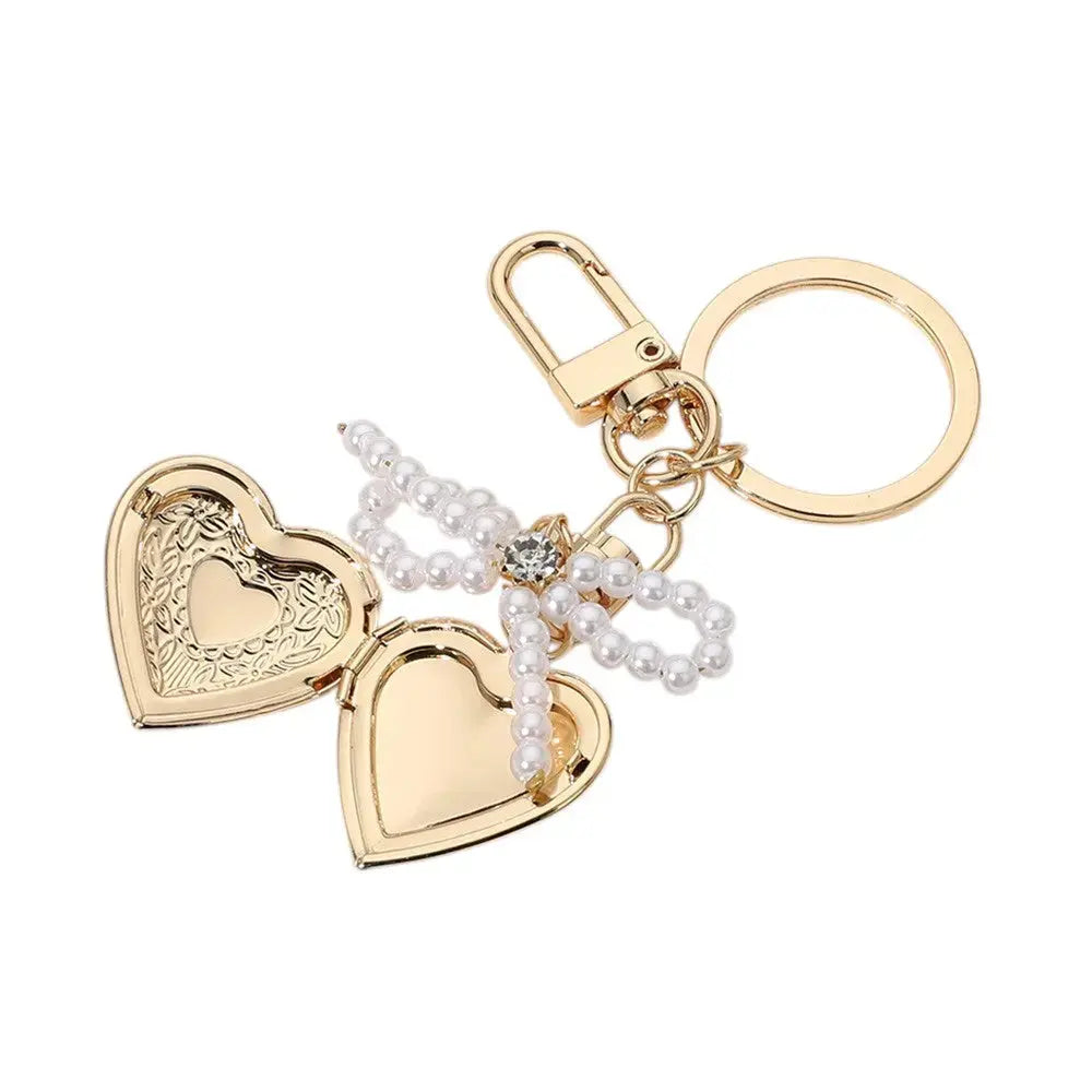 Pearl Beaded Bow Pointe Metal Heart Locket Bag Charm Madeline Love