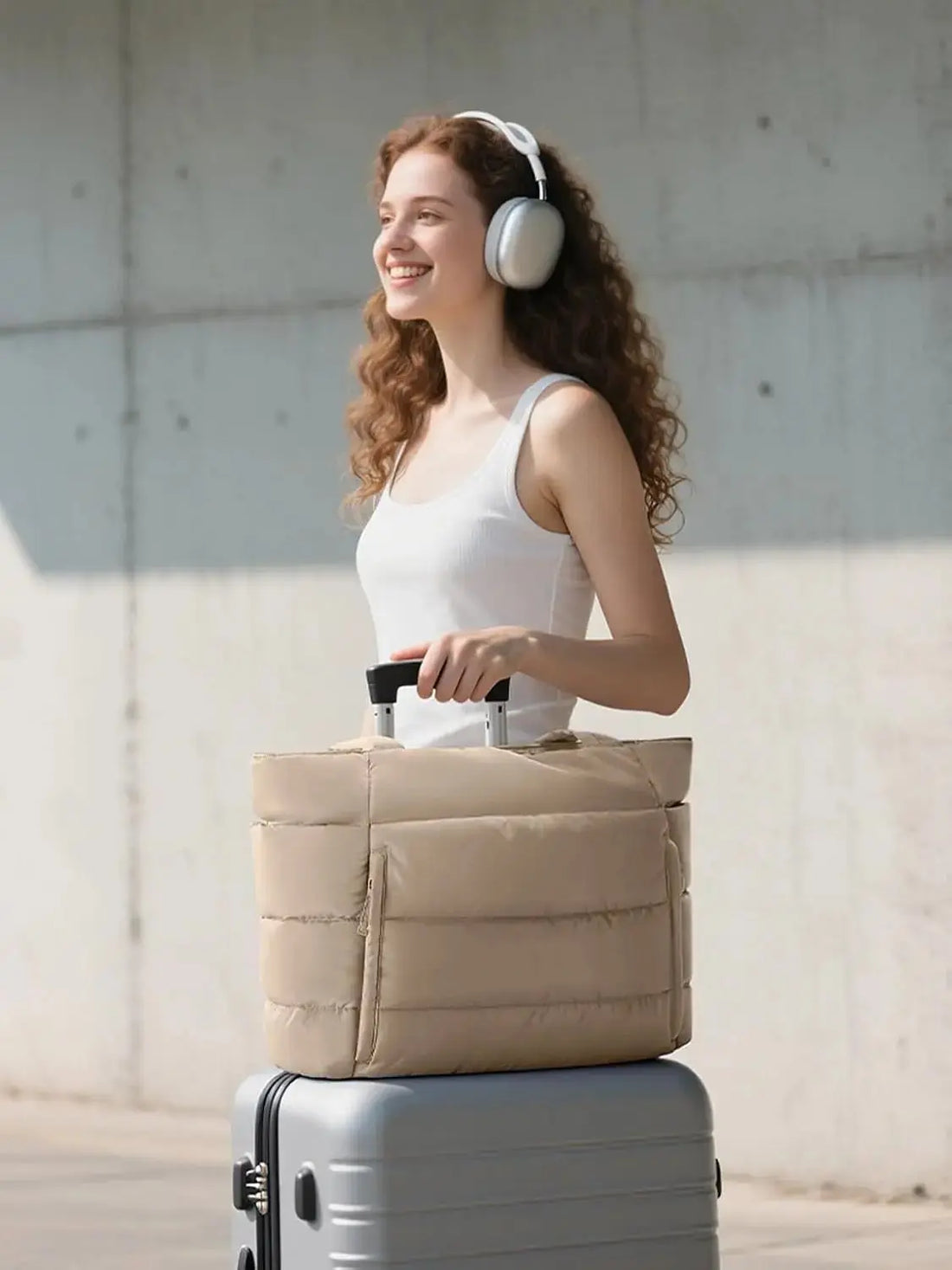 Lightweight quilted Hypes Inventory puffer tote bag for women with laptop sleeve and tumbler holder, shoulder carry style.