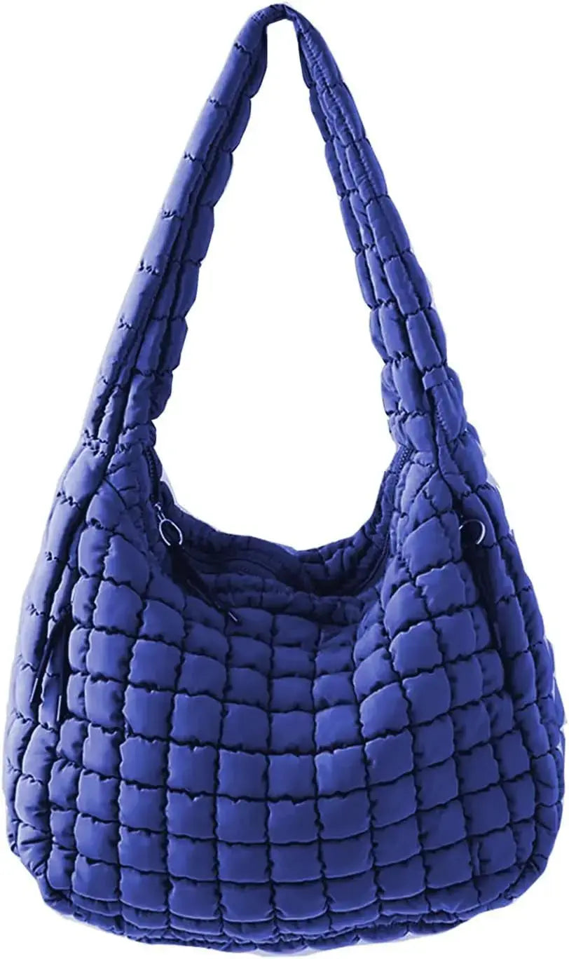 Army green quilted puffer tote bag for women, versatile crossbody style for travel, gym, work, and school by Hypes Inventory.