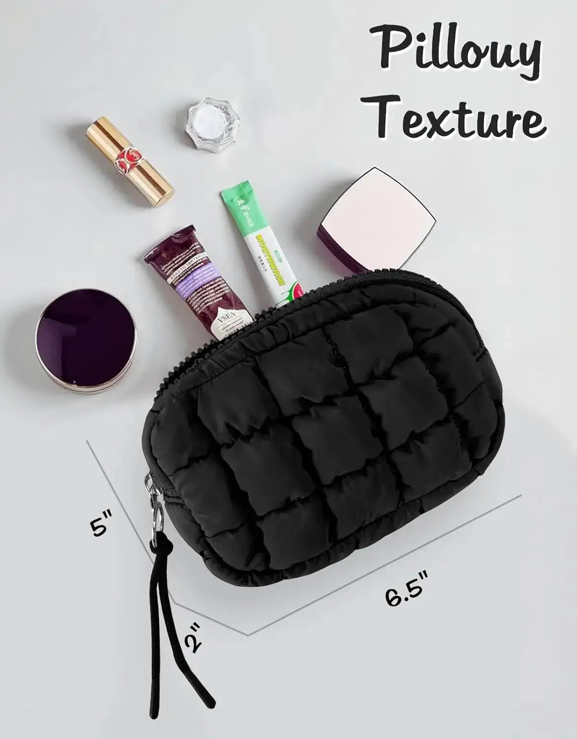 Black quilted puffer tote bag for women, lightweight crossbody travel and gym bag with spacious interior from Hypes Inventory.