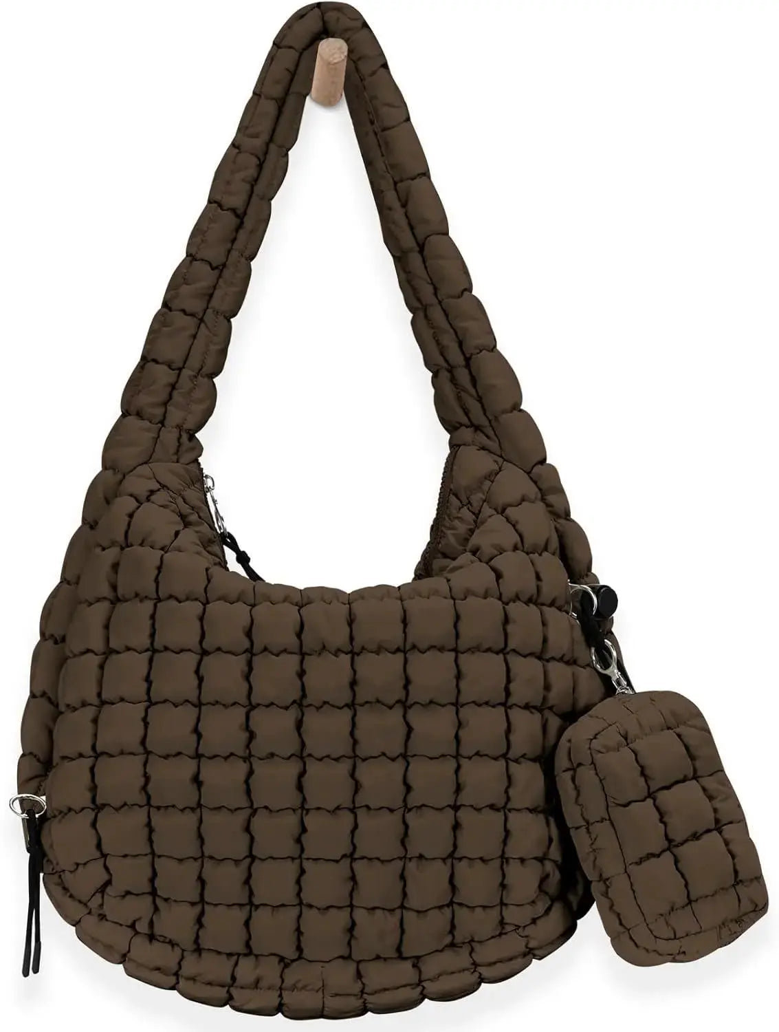 Black quilted puffer tote bag for women, lightweight crossbody travel and gym bag with spacious design by Hypes Inventory.