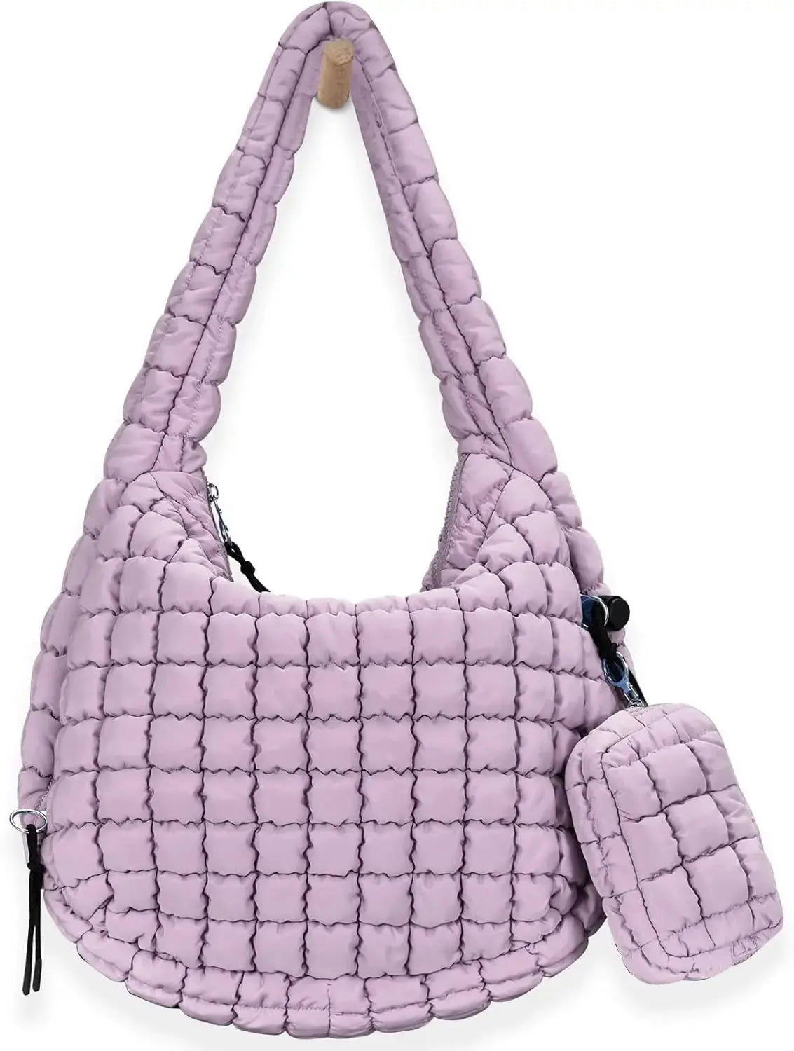 Black quilted puffer crossbody tote bag for women, lightweight and spacious, ideal for travel, gym, or daily use.