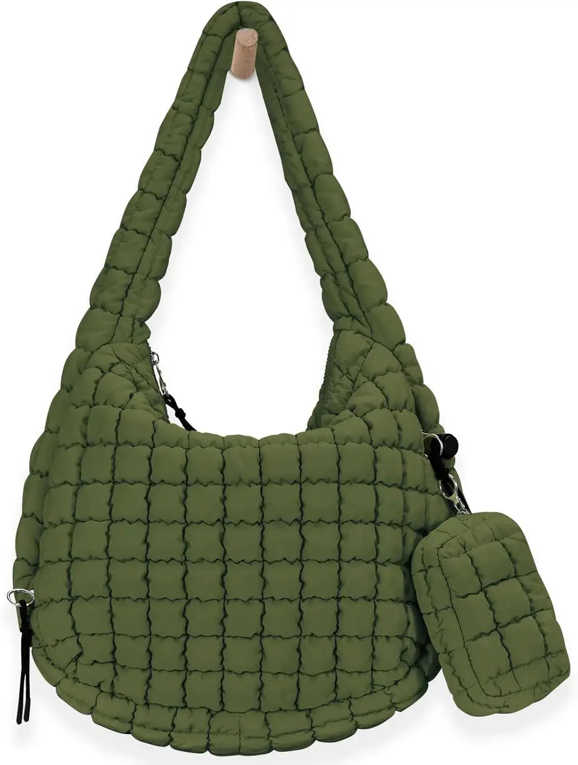 Black quilted puffer tote bag for women, lightweight crossbody travel and gym bag by Hypes Inventory, with large carryall design.